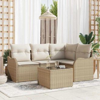 vidaXL Vidaxl - Conjunto De Sof&aacute; De Jard&iacute;n Con Coj&iacute;n 5 Pcs Beige Polirat&aacute;n