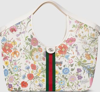 Gucci Giglio Flora Large Tote Bag, Beige, Fabric