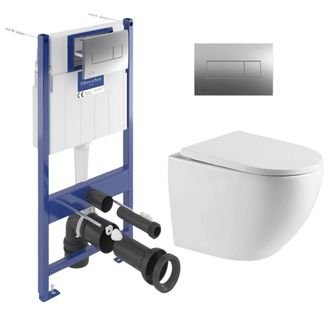 Villeroy & Boch Pack Wc Con Bastidor Villeroy & Boch + Inodoro Sin Brida Swiss Aqua Technologies + Asiento + Placa Cromada (vcnfusiont