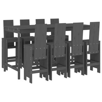 vidaXL Mesa Y Taburetes Altos Jard&iacute;n 9 Pzas Madera Maciza De Pino Gris Vidaxl