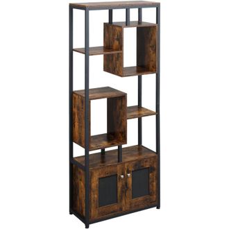 HOMCOM Mobile Libreria 8 Ripiani con Armadietto 2 Ante Stile Industriale Marrone