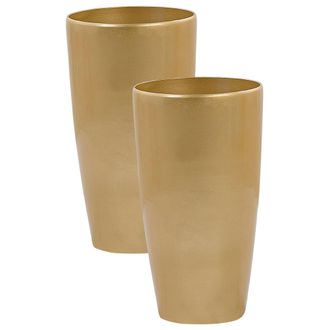 Beliani Beliani - Conjunto De 2 Macetas De Mezcla De Piedra Dorada 32 Cm Brillante Tseria