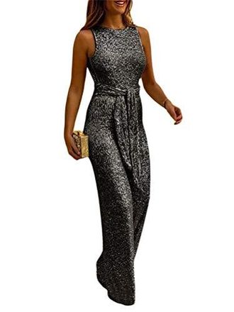 Combinaison Femme élégante - Pantalon Loose Avec Ceinture - Noir - Soirée Ou Quotidien