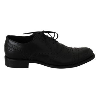 Dolce & Gabbana Elegante Zwarte Leren Derby Wingtip Schoenen - Heren - Nette schoenen - Zwart - 41 EU - Leer - Schoenen