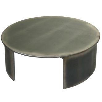Hhg [nunca Usado] Mesa De Centro Hhg-571, Mesa Auxiliar De Sal&oacute;n, Industrial Con Certificado Mvg, Redonda &Oslash;80cm, Aspecto Metal Cepillado