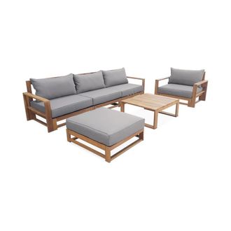 Sweeek Conjunto de jard&iacute;n coj&iacute;n gris sof&aacute; sillones y mesa