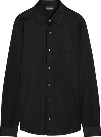 Emporio Armani Logo-embroidered Lyocell and Cotton-blend Shirt - Black - XL