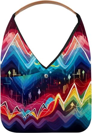 Generic Heart Beat Colorful Pattern Reusable Lightweight Grocery Bags - Foldable Into Compact Pouch, Washable & Sturdy, Multipurpose for Shopping and Travel