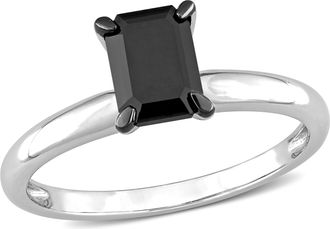 Mimi & Max 1ct TW Emerald Cut Black Diamond Solitaire Engagement Ring 14k White Gold