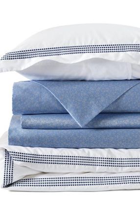 Lands End Supima Cotton No Iron Sateen Embroidered Duvet Cover - 400 Thread Count in Dusk Indigo Sky Dots at Nordstrom, Size Full