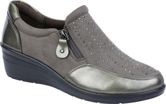 Jo & Joe Ladies Stylish Wedge Comfort Shoe with Twin Zips & Delicate Diamante Trims Sizes 4-8 (Pewter, UK Footwear Size System, Adult, Women, Numeric, Medium, 