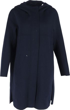 Max Mara Pre-owned Womens Max Hooded Coat in Navy Blue Wool - Size EU 38 (Womens)