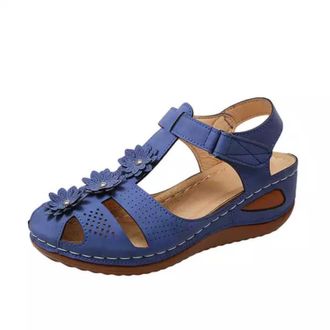 Generic 2026 Women Slippers Womens Flower Summer Comfortable Platform Bohemia Shoes Sandals With Arch Support Massage Function Casual Thong Sandal (Blue, 6.5)