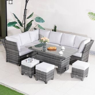 Direct Wicker Rattan Aluminium Outdoor Sofa Set with Rising Table in Grey | Size: 4 Pack