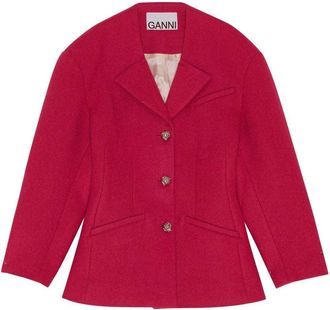 Ganni broad-shoulder single-breasted jacket - women - Recycled Wool/Polyamide - 34 - Pink