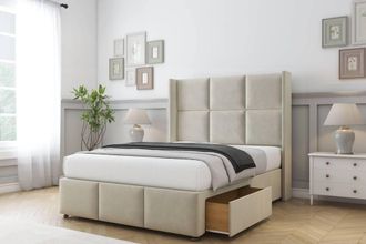 Sloomy Beaumont Plush Divan Set 2 Drawers-54 Wingback-Footboard in Cream | Size: King