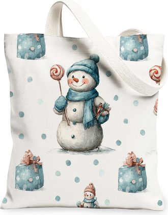 Generic Snow Man Canvas Tote Bags, Cute Winter Character Pattern Reusable Bags, Fun Holiday Lightweight Washable Shoulder Strap Canvas for Travel Beach Picnic