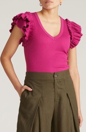 Universal Standard Debbie Ruffle Sleeve Top in Hyper Pink at Nordstrom, Size Xs