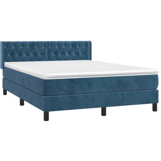 vidaXL Cama Box Spring Con Colch&oacute;n Terciopelo Azul Oscuro 140x190 Cm Vidaxl