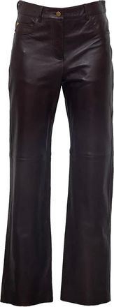 Max Mara Broeken, Dames, Bruin, M, Leer, Nappaleer broek met vijf zakken