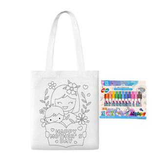 Generic Paint Canvas Bag | Scribble On Bag | Mothers Day Educational Activity With Paint Pens For Kids 3+ Years Preschool School, style 7, se beskrivning