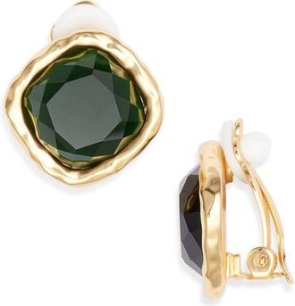 Karine Sultan Bezel Clip-On Earrings in Green/gold at Nordstrom