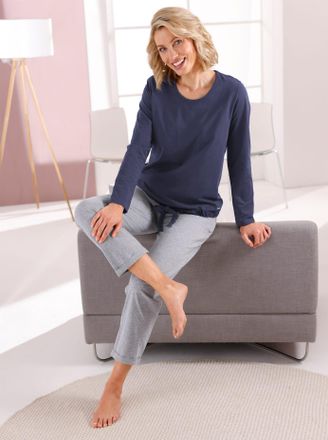 Feel Good Langarmshirt FEEL GOOD Shirt, Damen, Gr. 36/38, blau (marine), 100% Baumwolle, unifarben, Shirts Langarmshirt