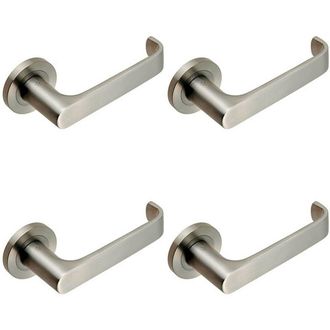 Loops 4x PAIR Straight Bold Faced Safety Handle Concealed Fix Round Rose Satin Steel in Metallics