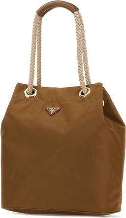 Prada Womens Mariner Bucket Bag Brown Fabric