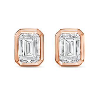 Diana M. Jewels 14Kt Rose Gold 9.00 cts Lab Grown Emerald Diamond Bezel Studs