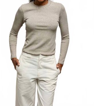 perfectwhitetee Emma Stripe Long Sleeve Top In Heather Grey/ Black