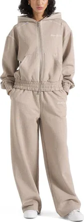 Mani&egrave;re De Voir Ollie Unisex Whipstitch Raglan Effect Zip Hoodie in Taupe at Nordstrom, Size Xx-Small