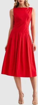 Mila Mae Pleated Sleeveless Cotton Midi Dress in Red at Nordstrom, Size X-Large