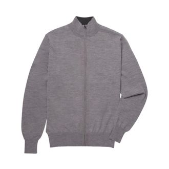 Brooks Brothers Merino Wool Zip-Up Cardigan - male - Brooks Brothers - Cardigans - Gray - M - Knitwear
