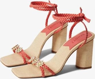 Schutz Womens Schutz Hina Sandals Coral Braided Square Toe Block Heel HTAT496