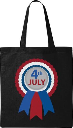 Generic 4th July Red White And Blue Ribbon Graphic Natural Ecological Cotton Tote Bag Black