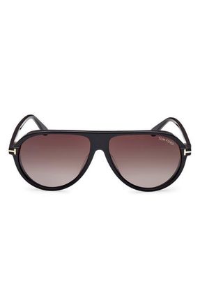 Tom Ford Marcus 60mm Gradient Pilot Sunglasses in Sblk/smkg at Nordstrom