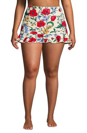 Lands End Ruffle Hem Mini Swim Skirt in Egret/poppy Floral at Nordstrom, Size 16W