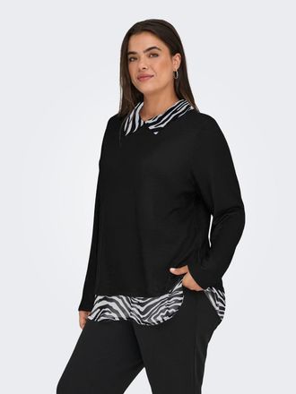 Only Carmakoma Blusenshirt ONLY CARMAKOMA CARALBA LS MIX TOP JRS, Damen, Gr. M, schwarz (schwarz detail:woven zebra), Jersey, Obermaterial: 95% Polyester, 5% Elastha