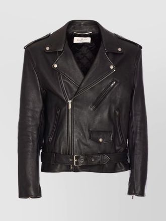 Saint Laurent belted leather jacket removable detail