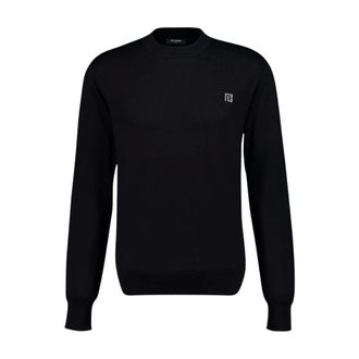 Balmain Silk-Cotton Jumper with PB Logo - male - Balmain - Round-neck Knitwear - Black - XL - Knitwear