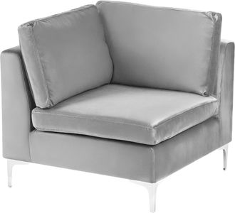 Beliani M&oacute;dulo Esquinero De Terciopelo Gris Rinconera Patas Metal Glamour Evja