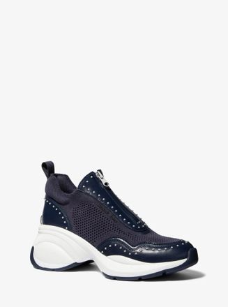Michael Kors Zuma Studded Mixed-Media Trainer