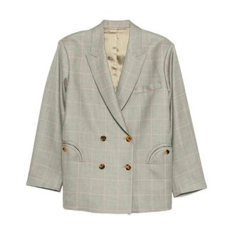 Blaz&eacute; Milano Gekruid Double-Breasted Blazer - Dames - Jassen - Grijs - Maat: M Linnen