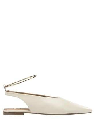 Jil Sander White Gold Ankle Strap Leather Flats