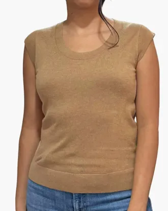 Minnie Rose Supima Scoop Neck Cap Sleeve Top In Desert Sand