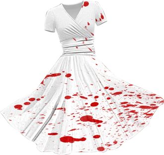 Generic HUIFUAO Black Corset Dress for Women Halloween Scary Bloody Fancy Dress Plus Size Halloween Costumes V Neck Short Sleeve Party Evening Horror Festival