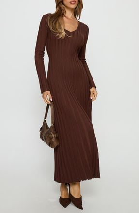 Princess Polly Gratuita Long Sleeve Rib Maxi Sweater Dress in Chocolate at Nordstrom, Size 10
