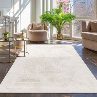Paco Home Paco Home - Alfombra Sal&oacute;n Pelo Corto Escandinavo Geom&eacute;trico Boho Unicolor 3d Beige Crema 80x150 Cm