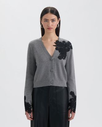 NVLT Womens Button Front Cardigan with Lace